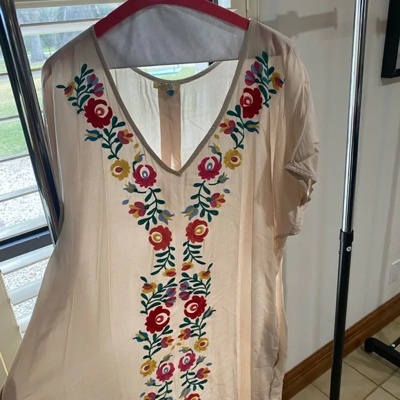 Kori Dresses | Kori America Size Large Cream Dress With Floral Embroidered Flowers. | Color: Cream | Size: L | Cromemj's Closet